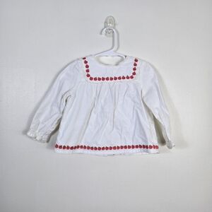 Baby‎ Boden Girls White Apple Embroidered Long Ruffle Sleeve Boho Top 12-18Mo